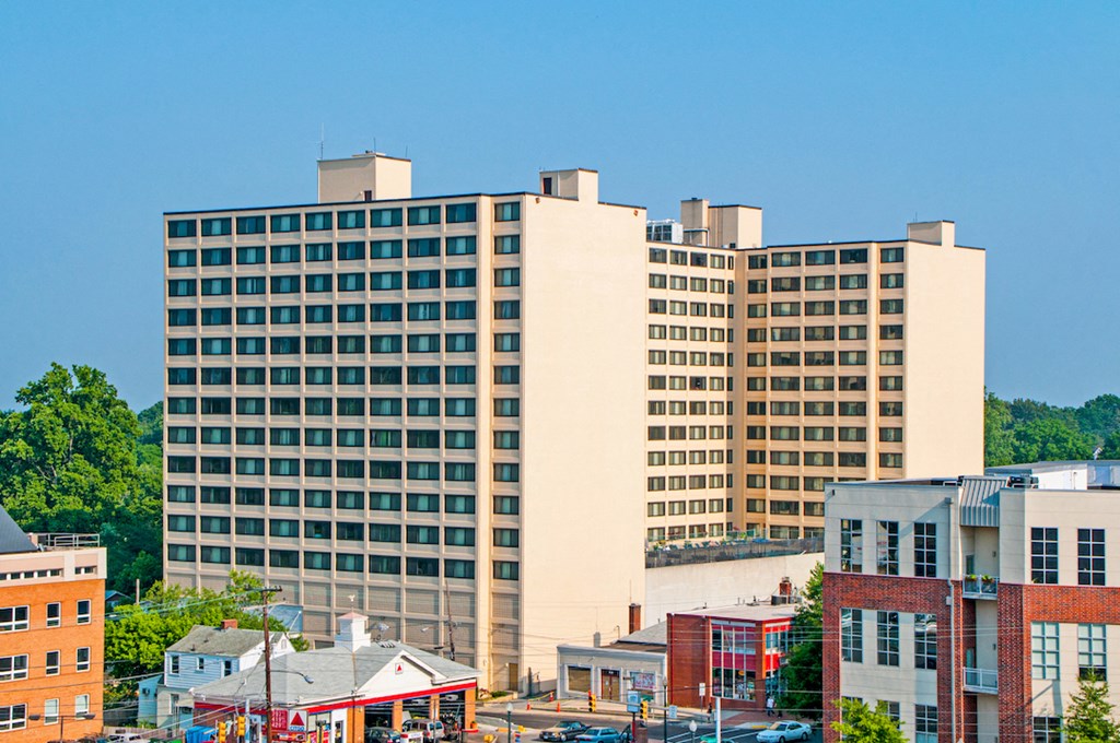a view of the city of providence with two tall buildings