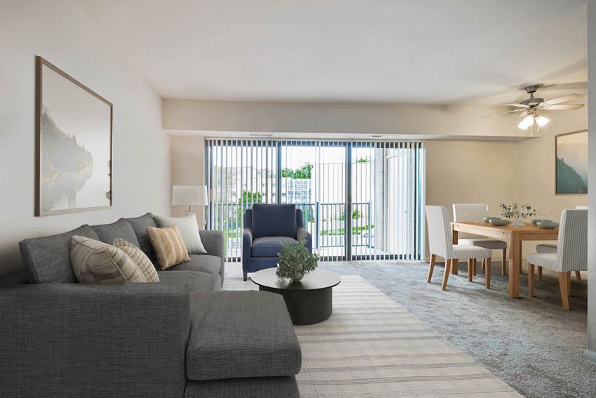 a living room with a couch and a table