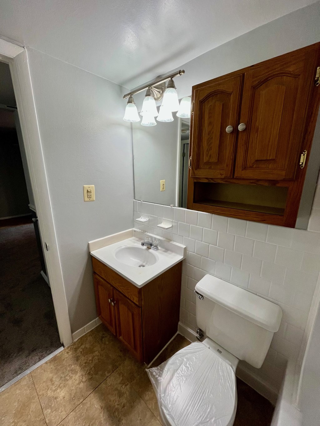 a bathroom with a toilet and a sink and a mirror