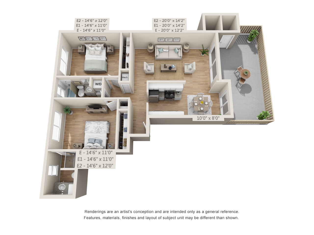Two Bedroom E, E1, E2