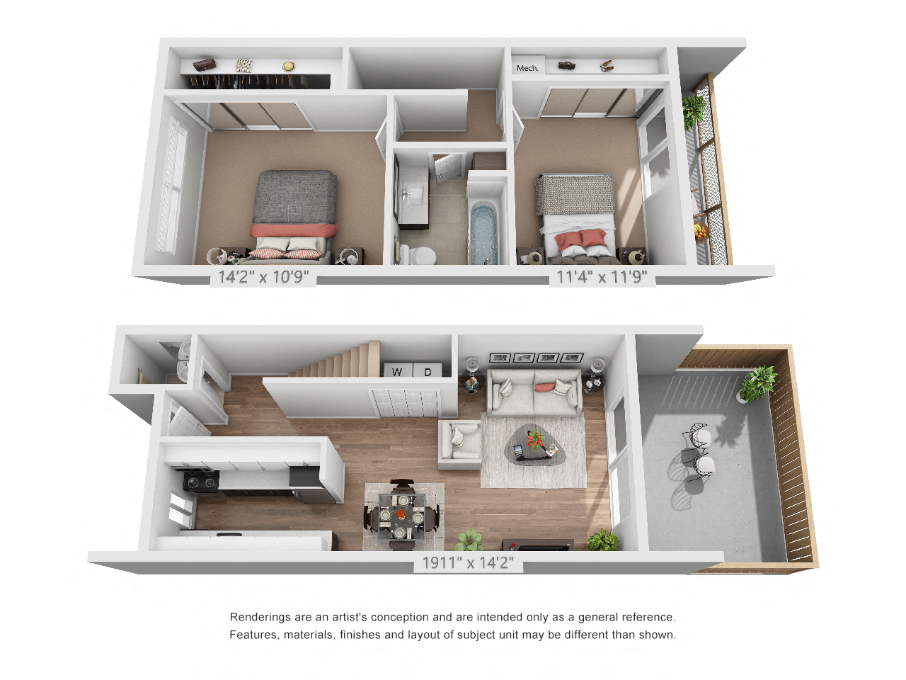 Two Bedroom-Townhouse-One and One Half Bath