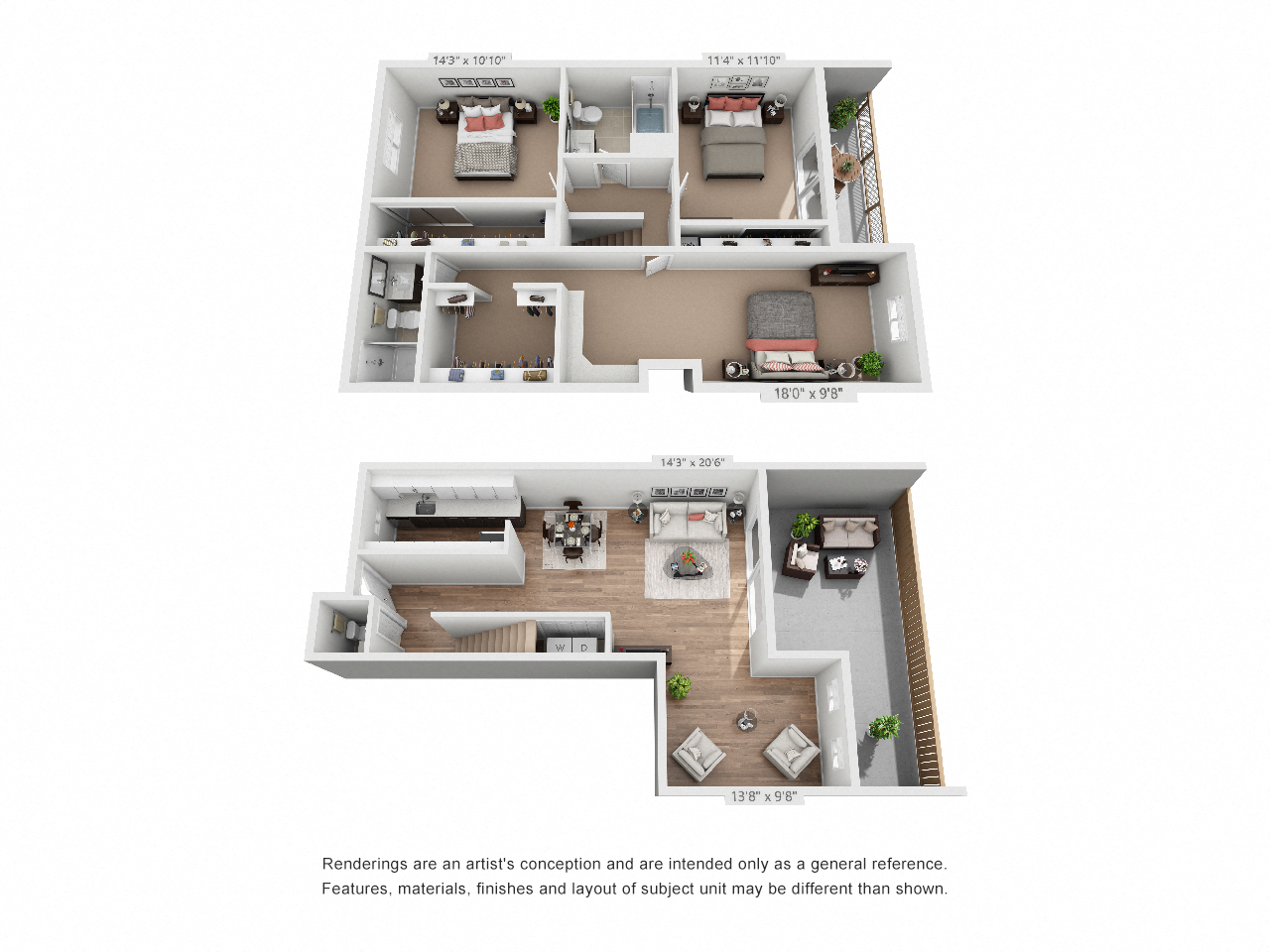 Three Bedroom-Townhouse-Den-Two and One Half Bath