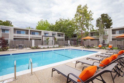 our apartments have a swimming pool and lounge chairs