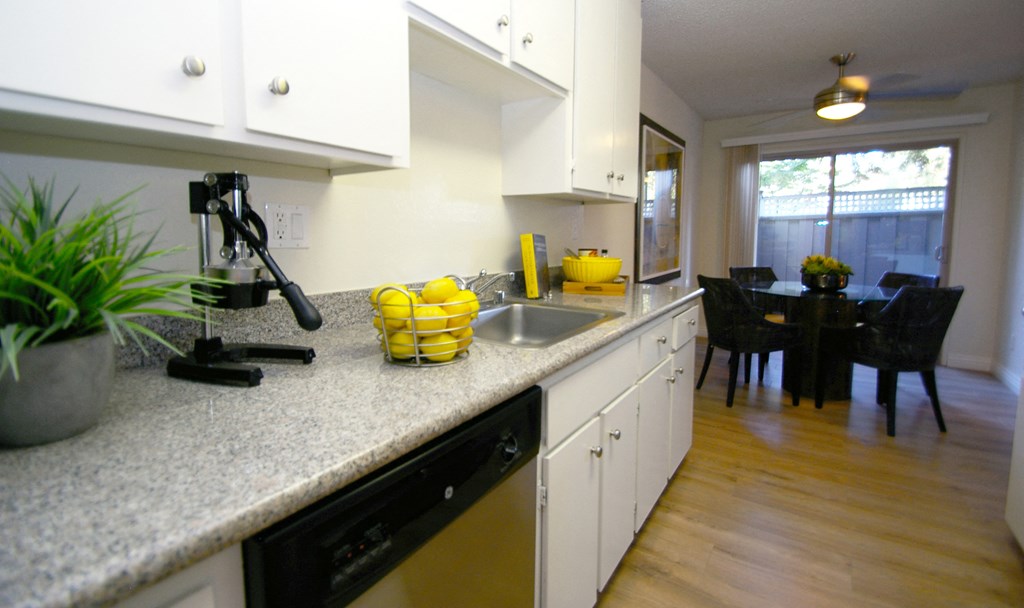 a kitchen with a counter top and a sink