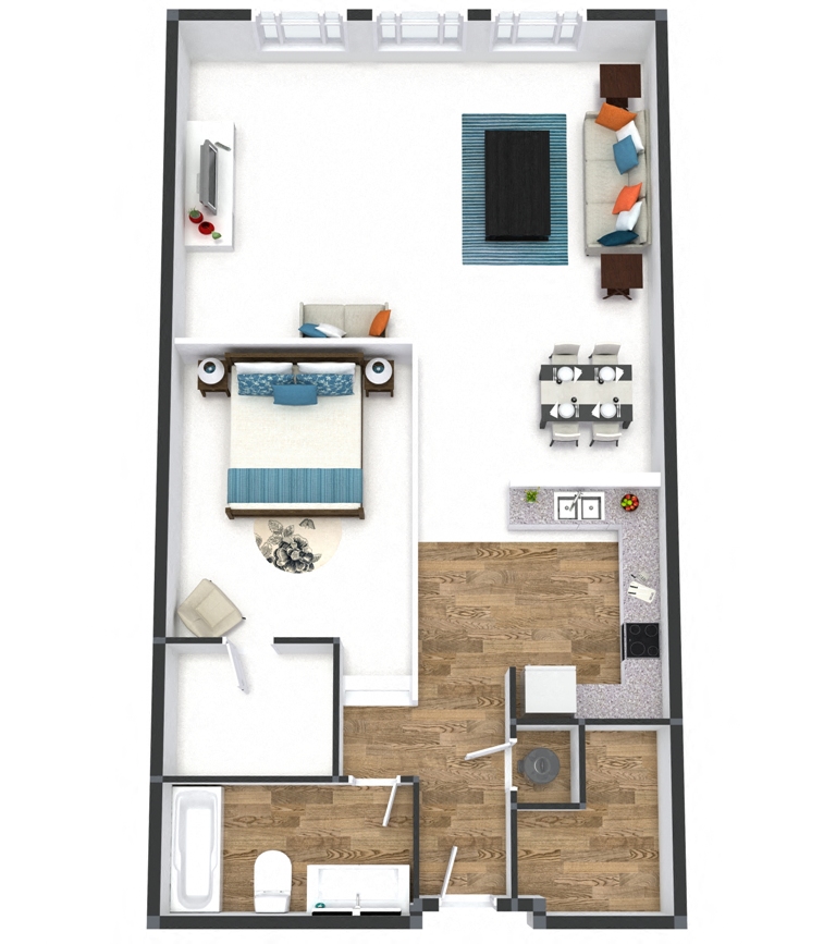 One Bedroom Vista Floor Plan at The Lofts at Shillito Place, Cincinnati, Ohio