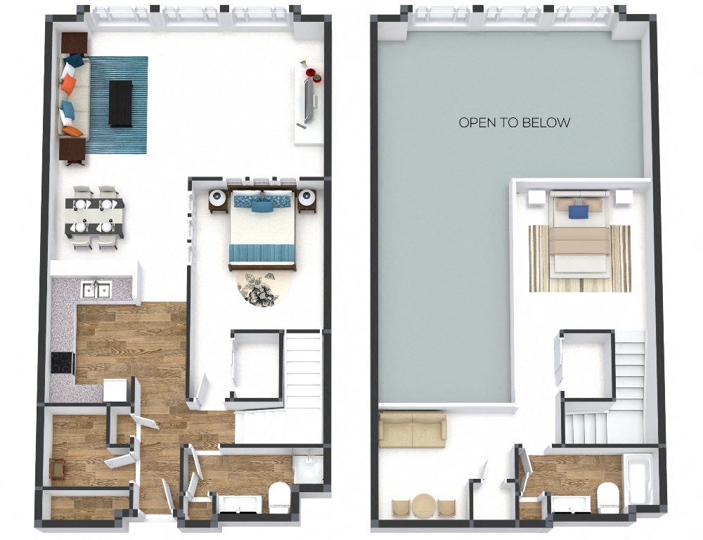 Two Bedroom Townhome Floor Plan at The Lofts at Shillito Place, Cincinnati, Ohio