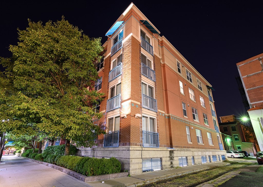 a night view of a building on a city street