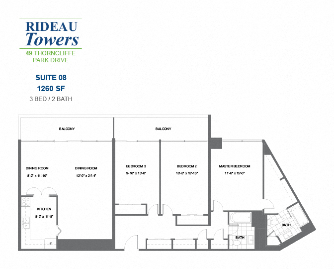 Rideau Towers - 49 Thorncliffe Park Drive - 3 BED – 2 BATH - 1260 SF – Apartment