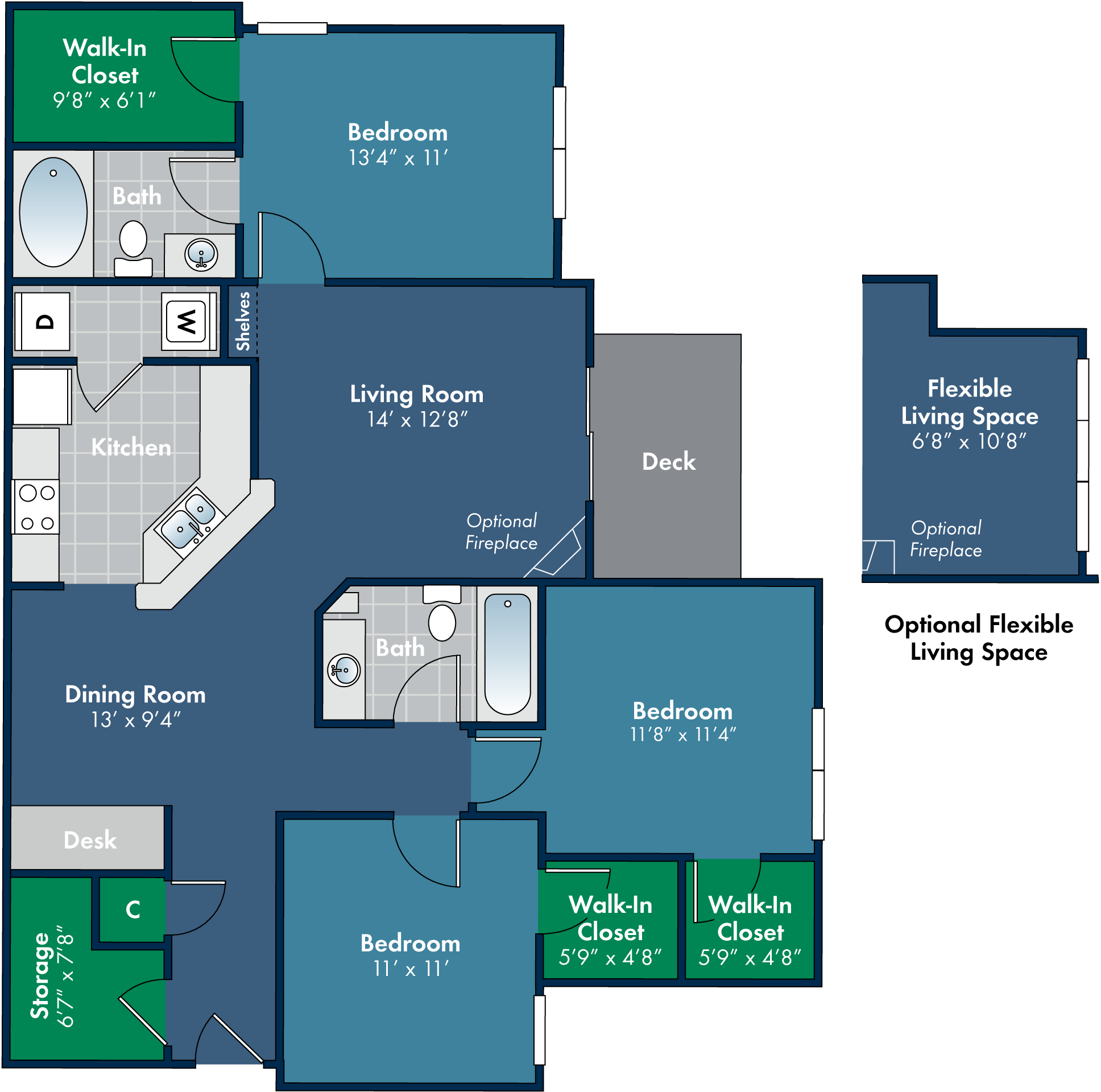 3 bedroom 2 bathroom 1306 Square-Foot Mendocino Floorplan at Abberly Place at White Oak Crossing by HHHunt, Garner, 27610