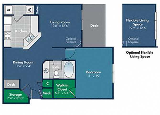 1 bedroom 1 bathroom 841 Square-Foot Avila Floorplan at Abberly Place at White Oak Crossing, Garner, 27610