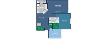 1 bedroom 1 bathroom 1057 Square-Foot Burgundy Floorplan at Abberly Place at White Oak Crossing by HHHunt, Garner, 27610