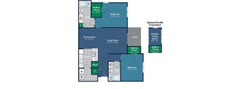 2 bedroom 2 bathroom 1068 Square-Foot Jura Floorplan at Abberly Place at White Oak Crossing by HHHunt, Garner North Carolina