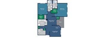 2 bedroom 2 bathroom 1151 Square-Foot Lodi Floorplan at Abberly Place at White Oak Crossing by HHHunt, Garner