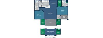 2 bedroom 2 bathroom 1013 Square-Foot Rhone Floorplan at Abberly Place at White Oak Crossing by HHHunt, Garner, NC