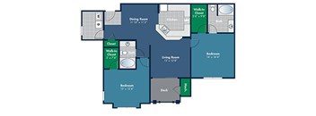 2 bedroom 2 bathroom 1280 Square-Foot Solano Floorplan at Abberly Place at White Oak Crossing by HHHunt, Garner