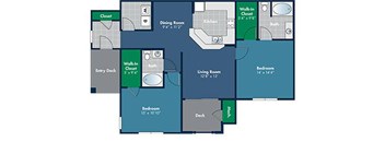 2 bedroom 2 bathroom 1208 Square-Foot Savoy Floorplan at Abberly Place at White Oak Crossing by HHHunt, Garner North Carolina