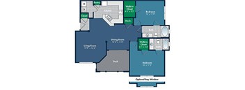 2 bedroom 2 bathroom 1151 Square-Foot Sonoma Floorplan at Abberly Place at White Oak Crossing by HHHunt, North Carolina