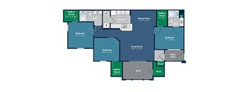 3 bedroom 2 bathroom 1242 Square-Foot Tiburon Floorplan at Abberly Place at White Oak Crossing by HHHunt, North Carolina, 27610