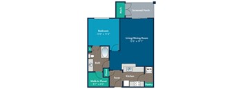 1 bedroom 1 bathroom Alloway Floor Plan at Abberly Crest Apartment Homes by HHHunt, Lexington Park, MD, 20653