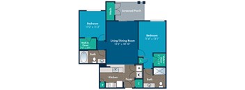 2 bedroom 2 bathroom Evitts Floor Plan at Abberly Crest Apartment Homes by HHHunt, Lexington Park