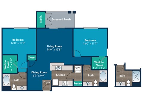 2 bedroom 2 bathroom Kingston Floor Plan at Abberly Crest Apartment Homes by HHHunt, Lexington Park, 20653