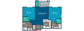 2 bedroom 2 bathroom Marley Floor Plan at Abberly Crest Apartment Homes by HHHunt, Lexington Park, 20653