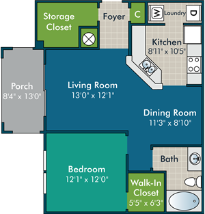 AveryPH1-1BR1BA Floor Plan at Abberly Green Apartment Homes by HHHunt, North Carolina, 28117