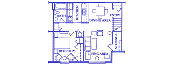 The Sand Floor Plan with 634 square feet at Pineview Apartments in Clearwater, FL at Pineview Apartments in Clearwater, FL 33755