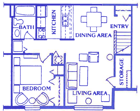 The Sand Floor Plan with 634 square feet at Pineview Apartments in Clearwater, FL at Pineview Apartments in Clearwater, FL 33755