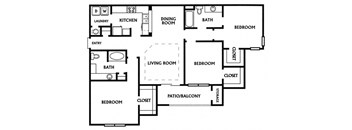 The Mainstreet, 1510 sq. ft. Floor Plan at Mainstreet Apartments, Clearwater, Florida 33756