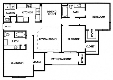 The Mainstreet, 1510 sq. ft. Floor Plan at Mainstreet Apartments, Clearwater, Florida 33756