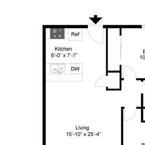 2 Bed - 1 Bath, 780 sq ft floor plan