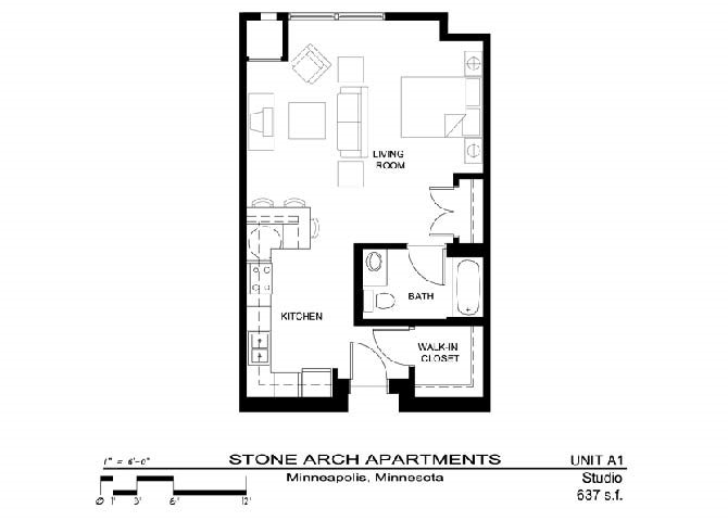 1x1 Floor Plan 1