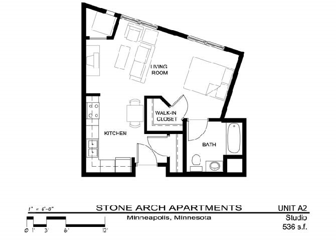 1x1 Floor Plan 2