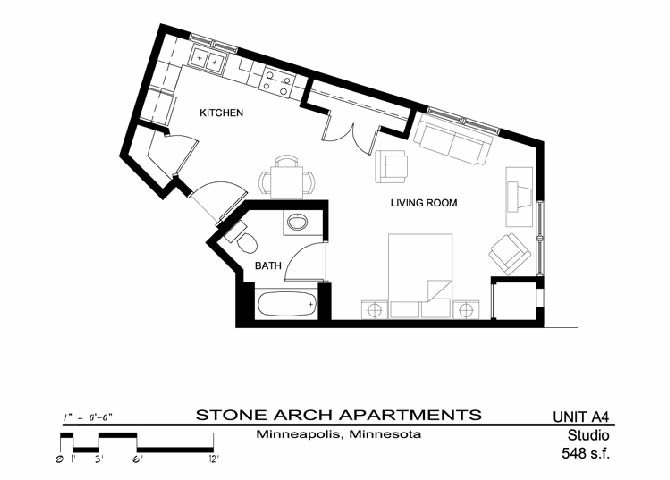1x1 Floor Plan 3