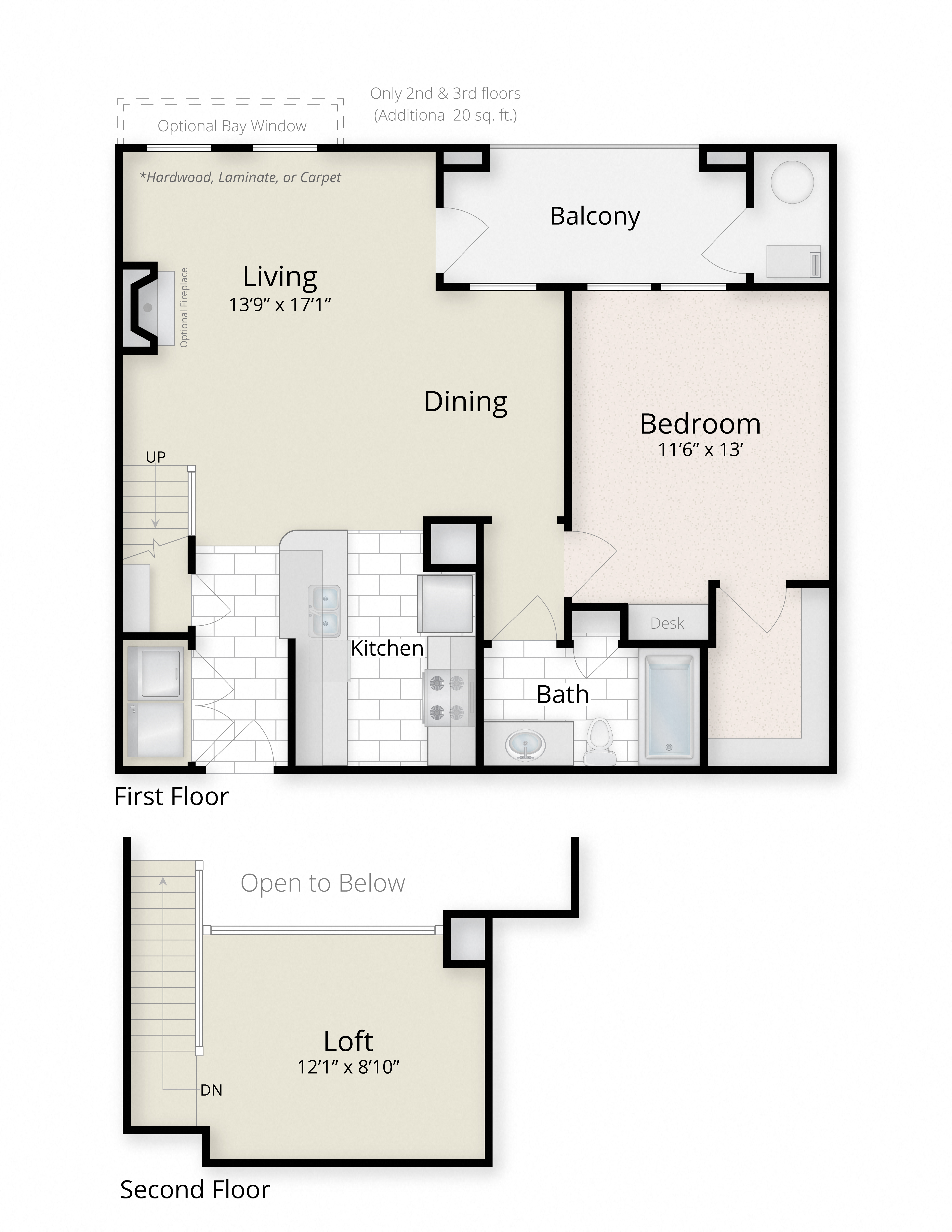 Residences at King Farm Apartments Townhomes Rockville Maryland one bedroom floor plan