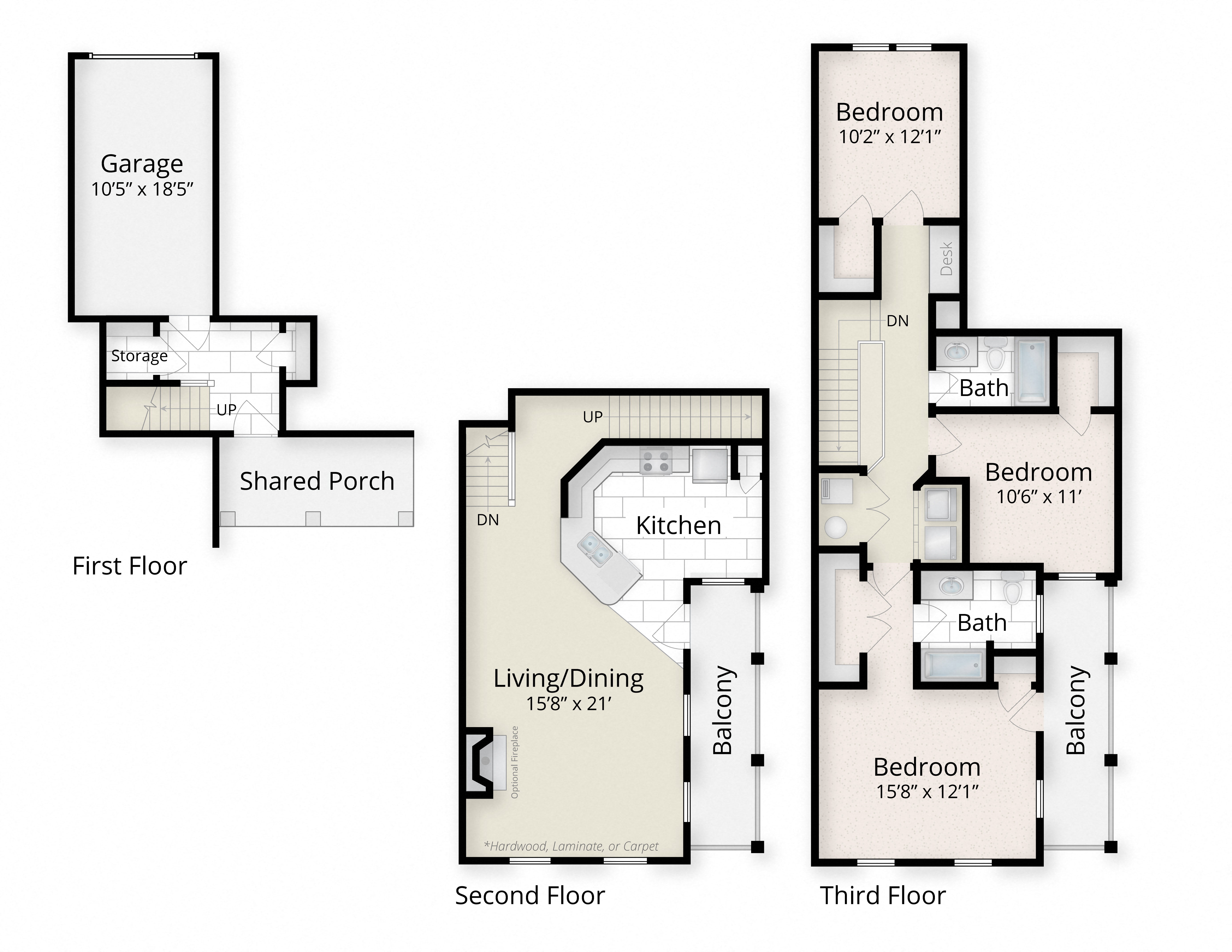 Residences at King Farm Apartments Townhomes Rockville Maryland three bedroom floor plan