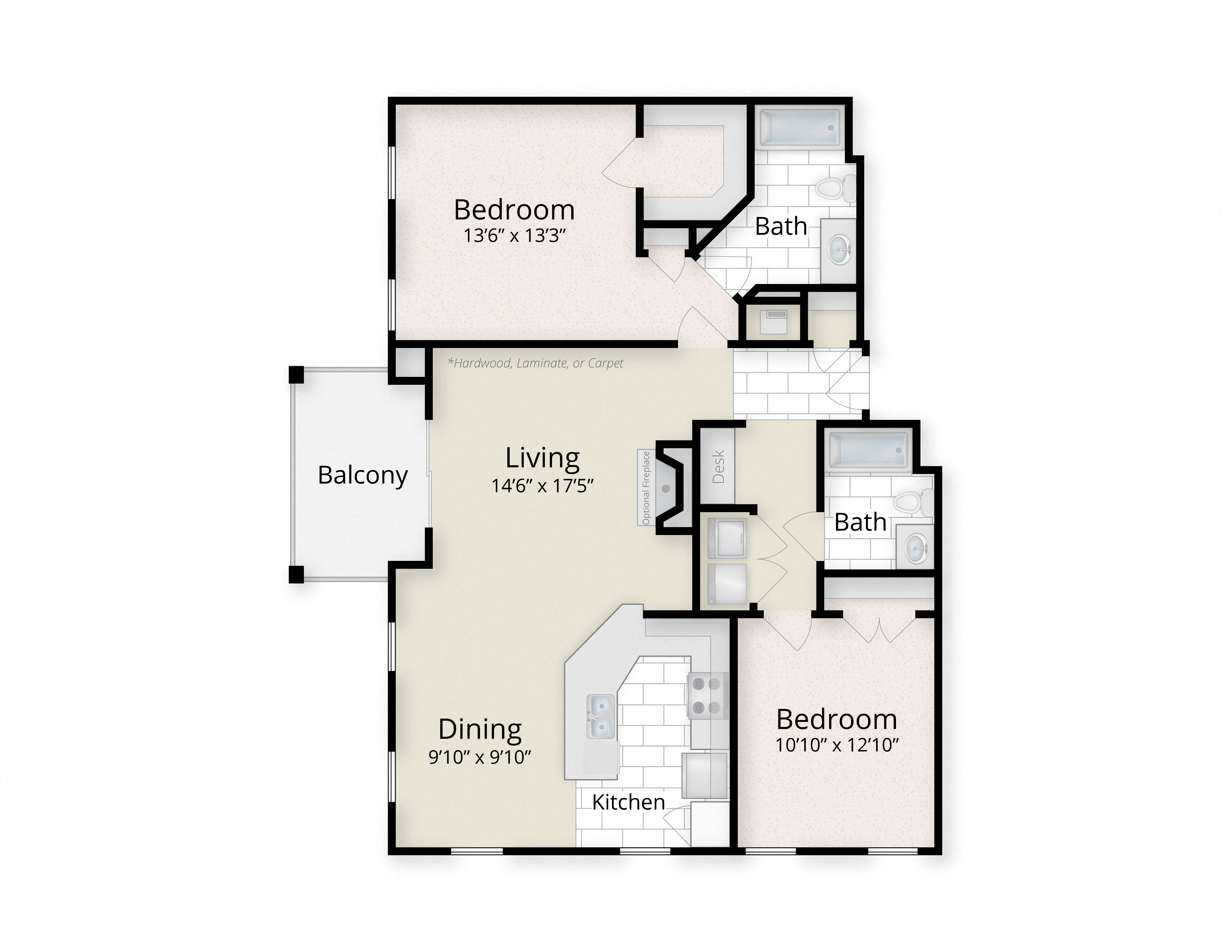 Residences at King Farm Apartments Townhomes Rockville Maryland two bedroom floor plan