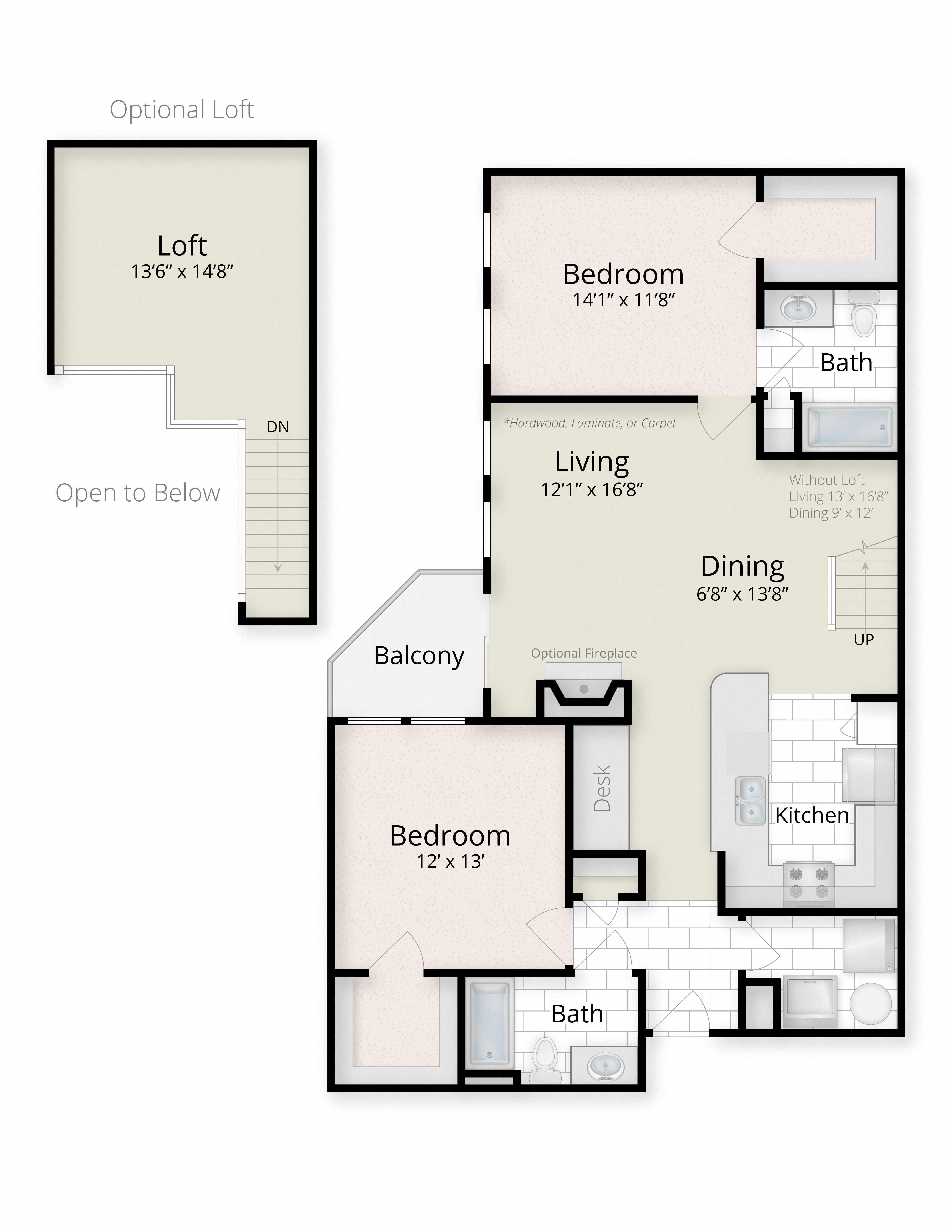 Residences at King Farm Apartments Townhomes Rockville Maryland two bedroom floor plan