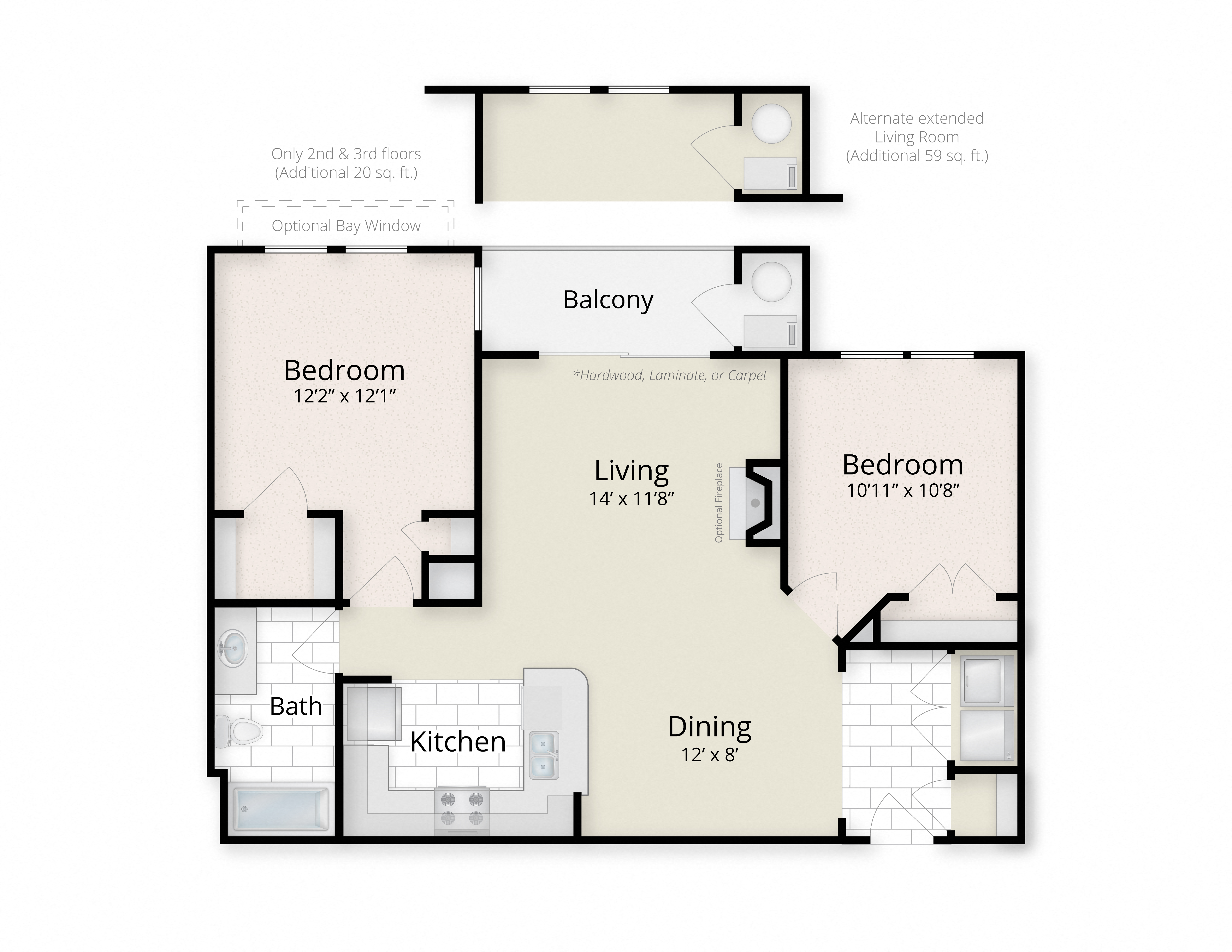 Residences at King Farm Apartments Townhomes Rockville Maryland two bedroom floor plan