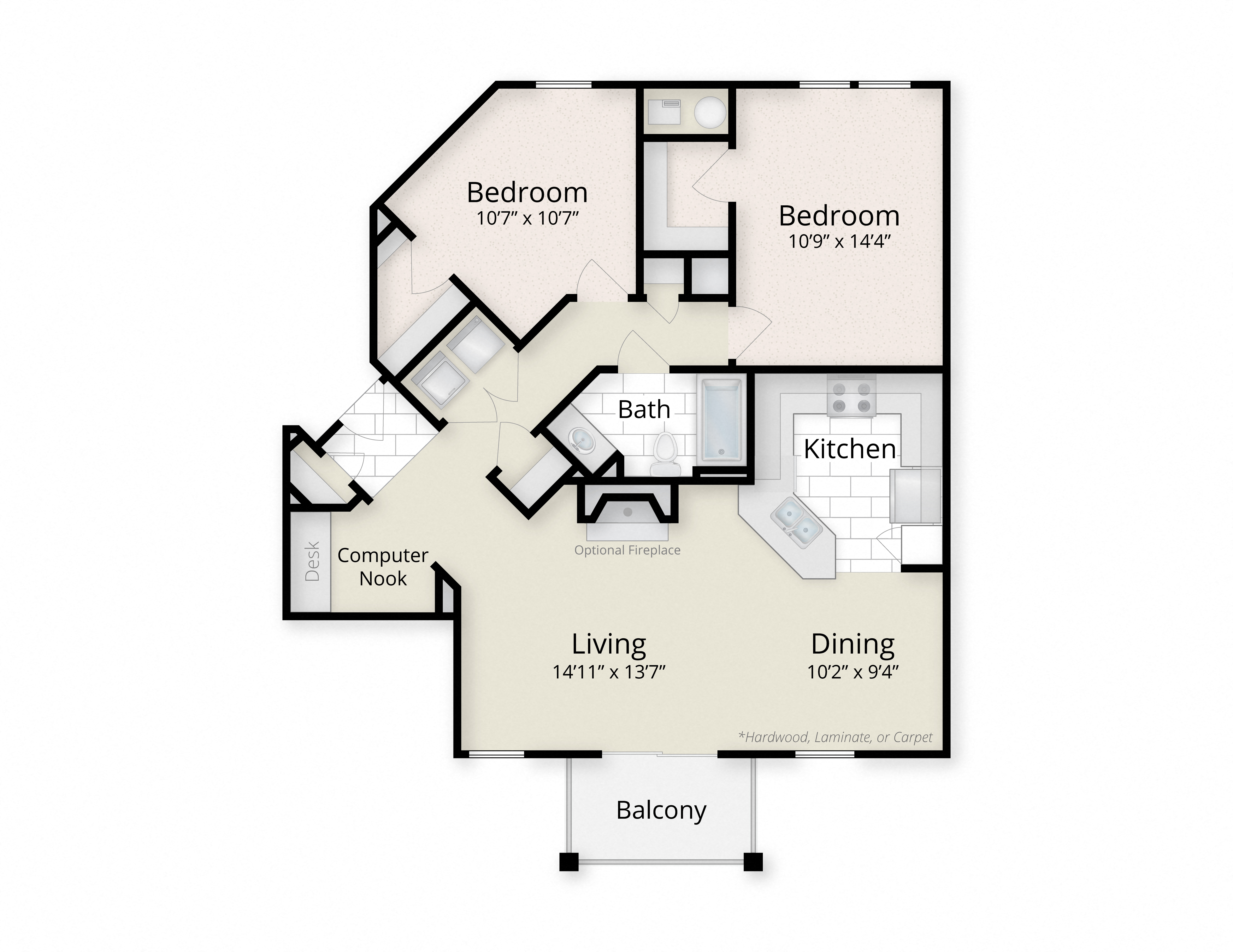 Residences at King Farm Apartments Townhomes Rockville Maryland two bedroom floor plan