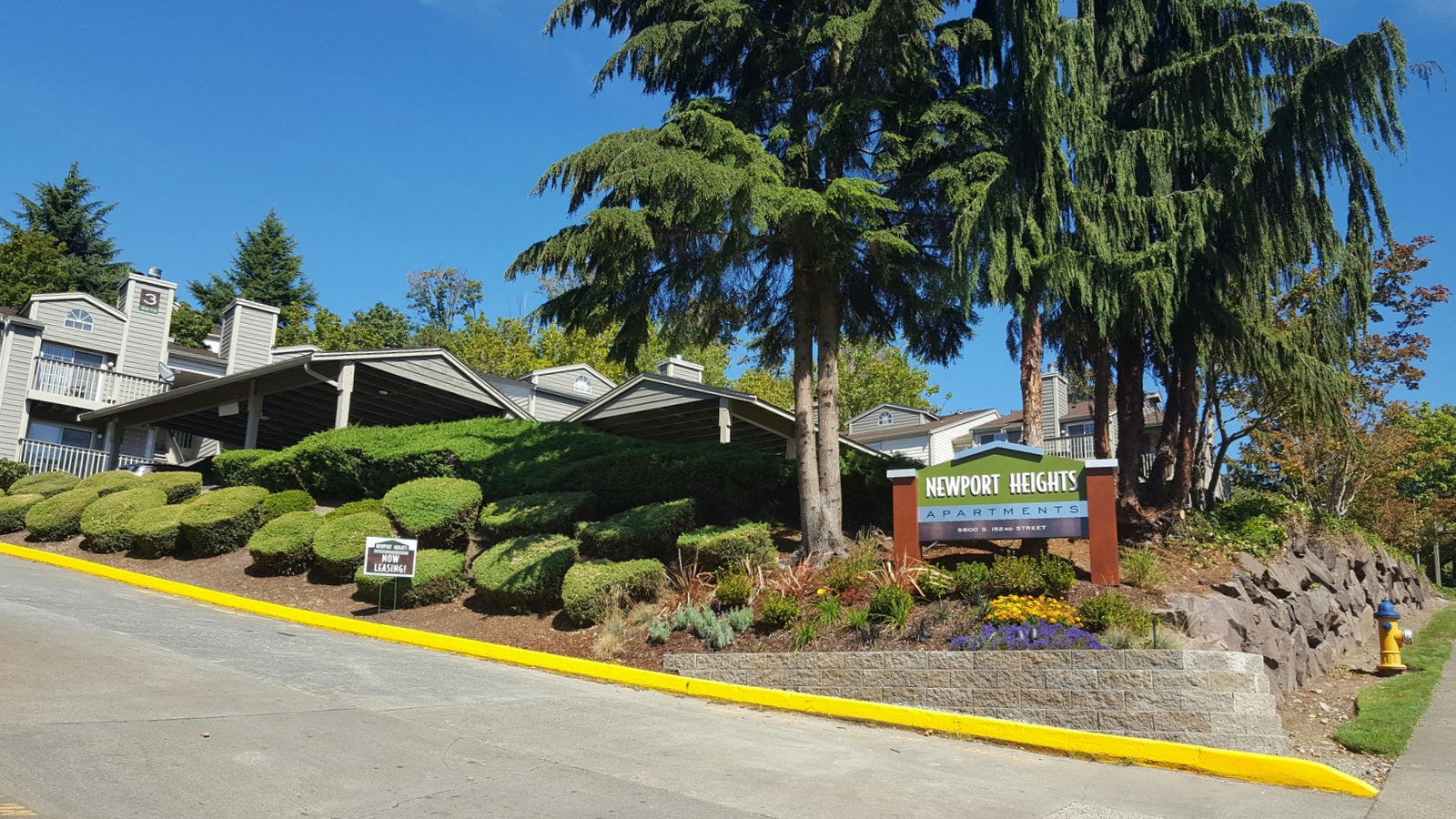 Newport Heights Apartments Monument Sign and Entrance in Tukwila, Washington
