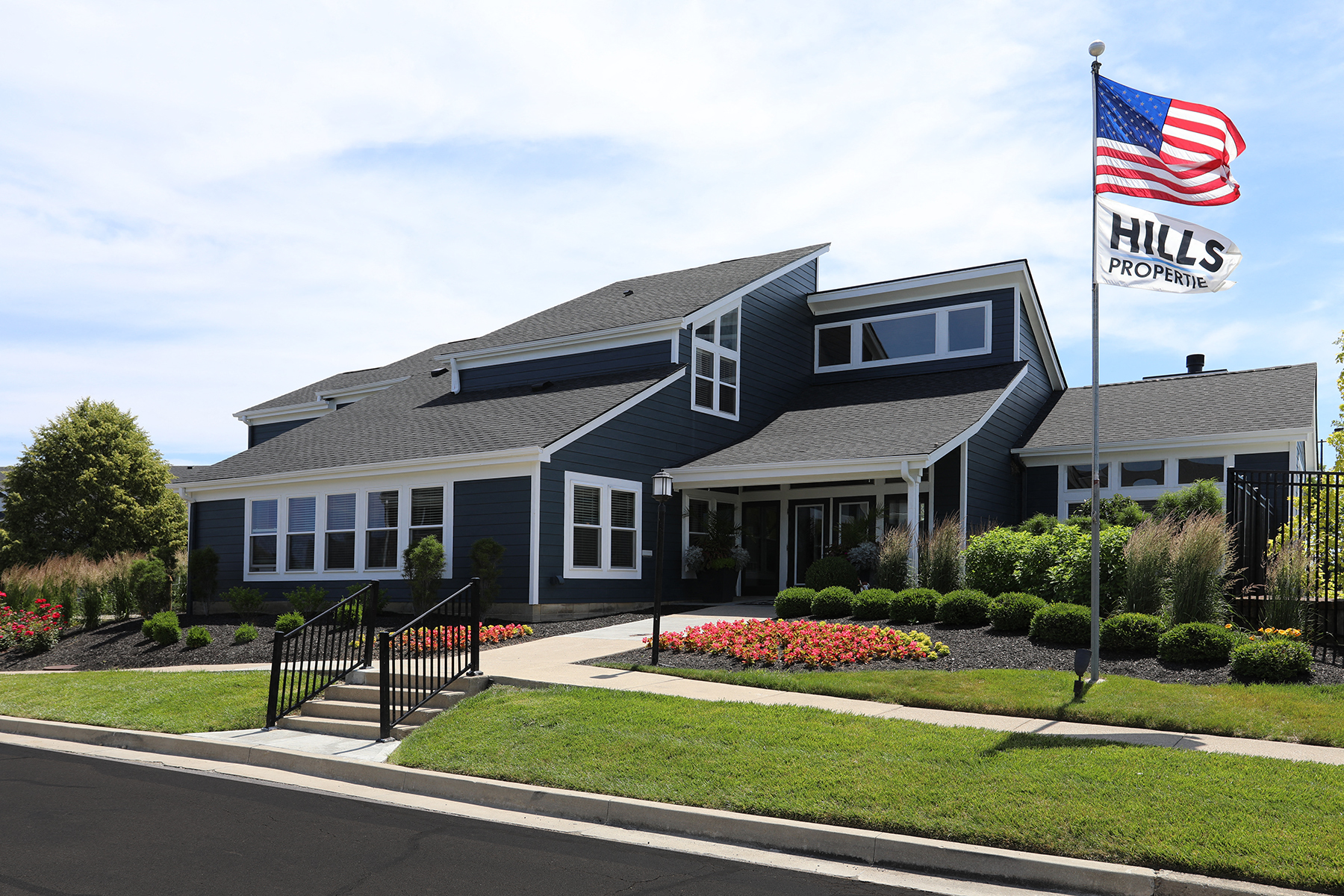 a house with an flag in front of it
