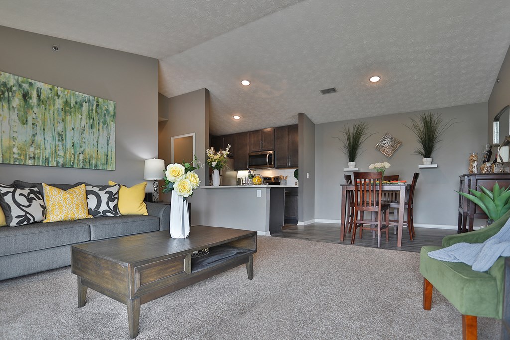 a living room with a couch and a coffee table