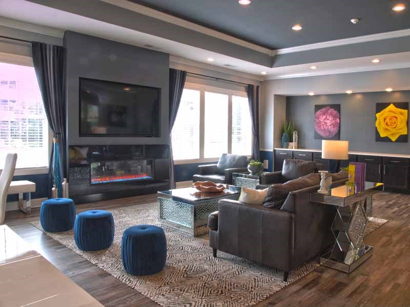 a living room with a couch and a television