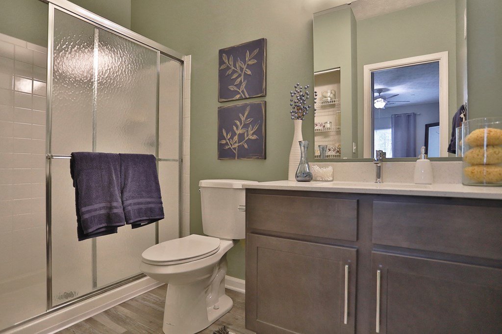 a bathroom with a toilet and a shower