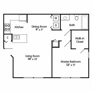 One Bed Apartment Floor Plan 1