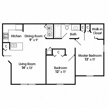 Two Bed Apartment I Floor Plan 2