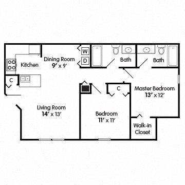 Two Bed Apartment II Floor Plan 3