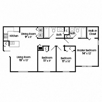 Three Bed Apartment Floor Plan 4